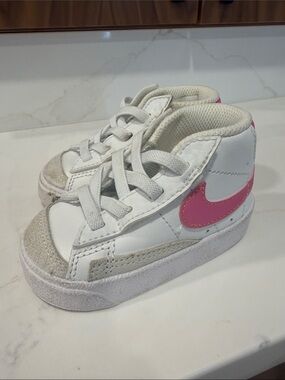 Nike Kids White and Pink High-Top Sneakers